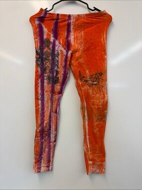 Women's Orange & Purple Tie-Dye Leggings with Graphic Detail